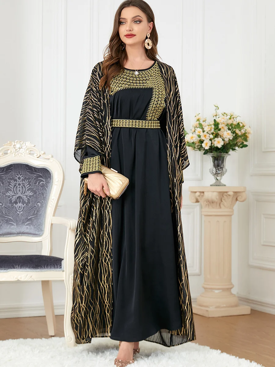 

Elegant Muslim Dress Women Abaya Morocco Party Dress 2 Piece Set Embroidery Kaftan Turkey Long Robe Vestidos Dubai Maxi Dresses