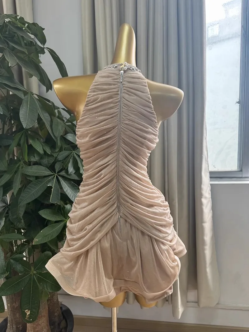 Apricot Diamond Mini Dress Bodycon Summer Vintage Evening Party Dresses Women Luxury Design Elegant Clothing Lady Sleeveless