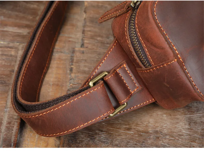 Vintage natural crazy horse cowhide men's sports chest bag fashion high-quality genuine leather daily party small shoulder bag