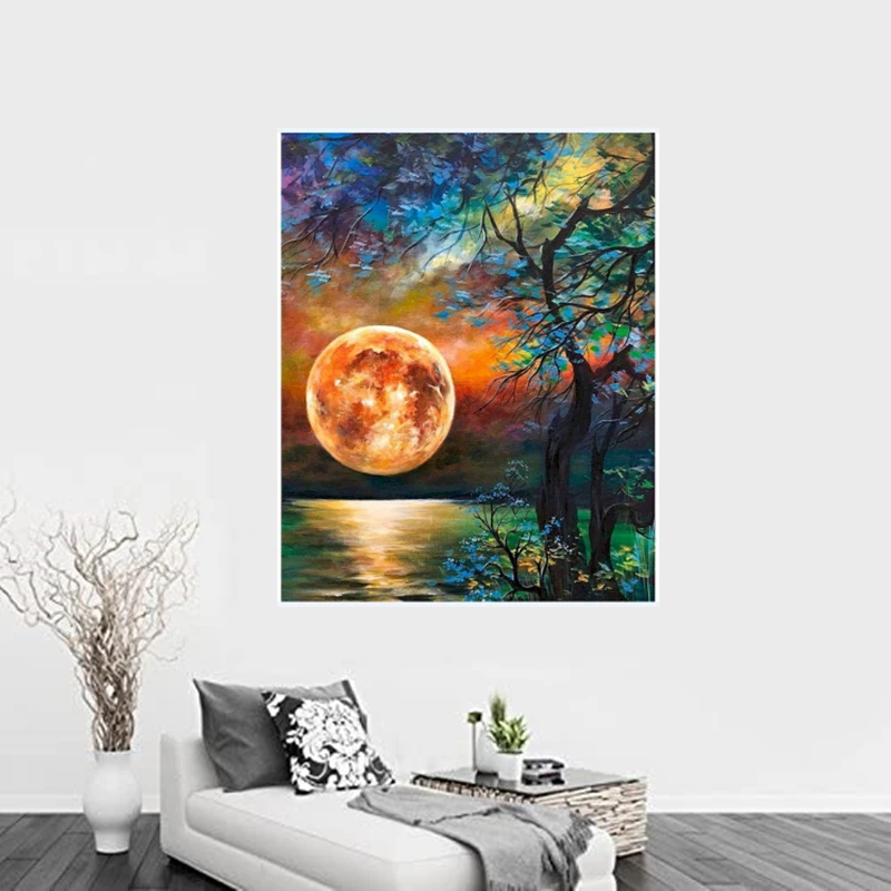 Moon Landscape Wall Art Hand Painted Oil Painting On Canvas for Living Room Modern Artwork Home Decoration Vertical No Frames