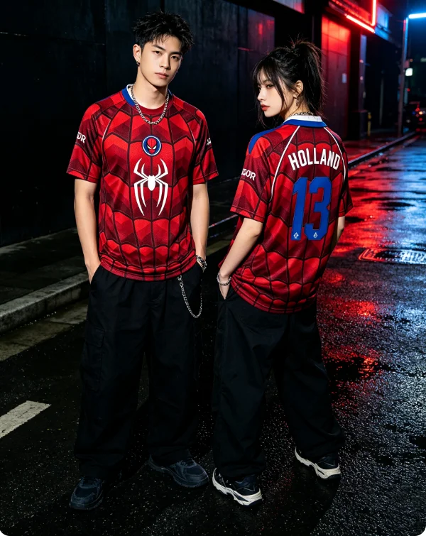 Japan Men Women Soccer Jersey Short Sleeve Spider Pattern 3D Print Football Tee Casual Street Training Tops Family Matching