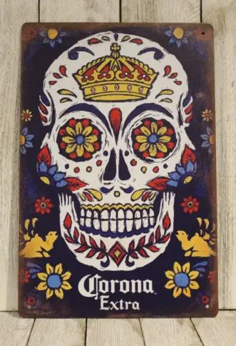 Corona Zinn Zeichen Metall Schädel Logo Bierbar mexikanisches Restaurant Vintage-Stil ad xz