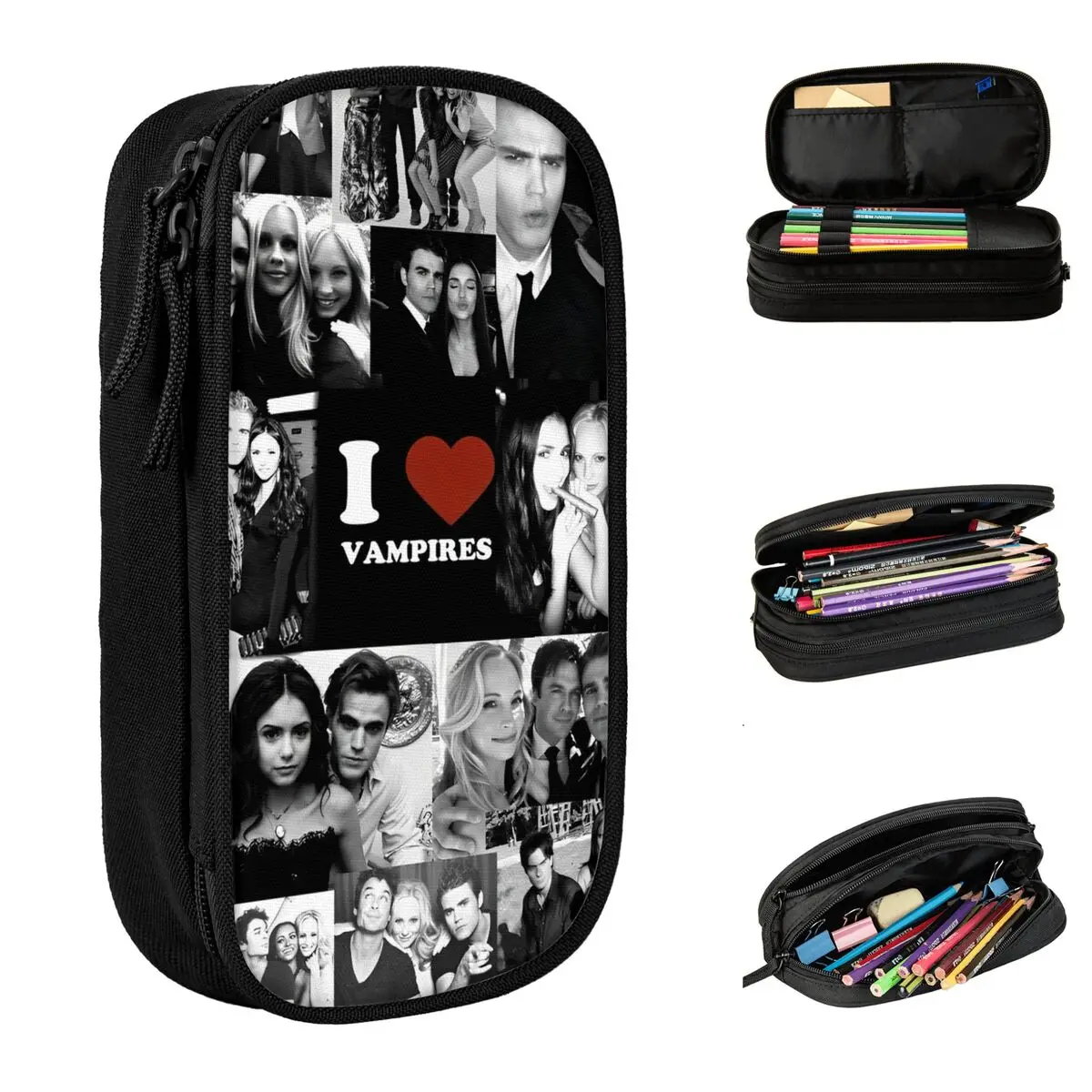 

The Vampire Diaries I Love Vampire Pencil Case Double Layer Large-capacity Kids Pencilcase Suprise Gift