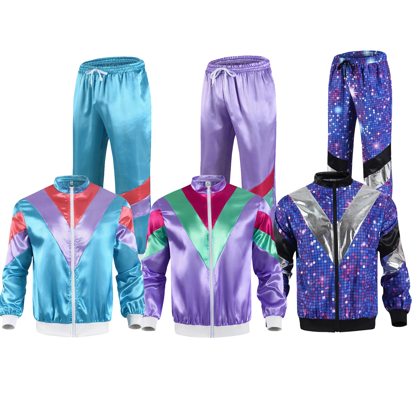 Męski dres z lat 80., vintage hip-hopowa kurtka wiatrówka, dres disco z lat 80., kombinezon shell suit z lat 90., stroje dla kobiet i mężczyzn, odzież do biegania.