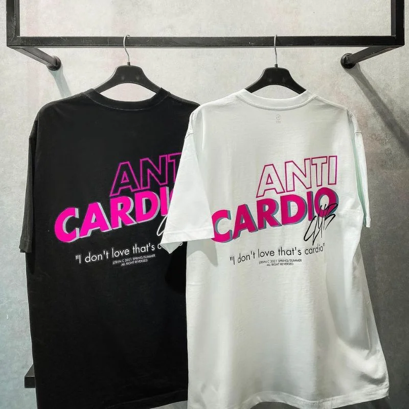 Anti Cardio Club T Shirt Palestra cotone Abbigliamento donna Detti di vita Lettera T-shirt in cotone Abbigliamento donna/uomo Esercizio Fitness Abiti