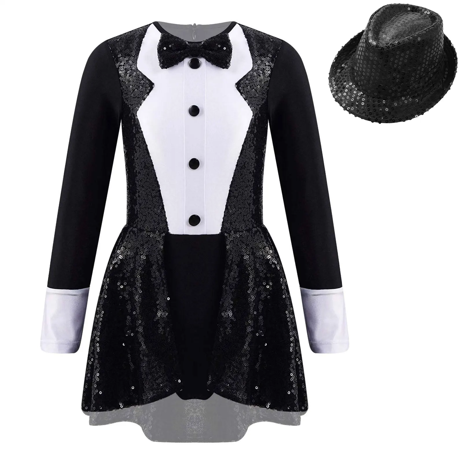 

Girl Circus Ringmaster Cosplay Costumes Halloween Role Play Showman Long Sleeve Jumpsuit Skirted Bow Tie Hat Bodysuit Circus