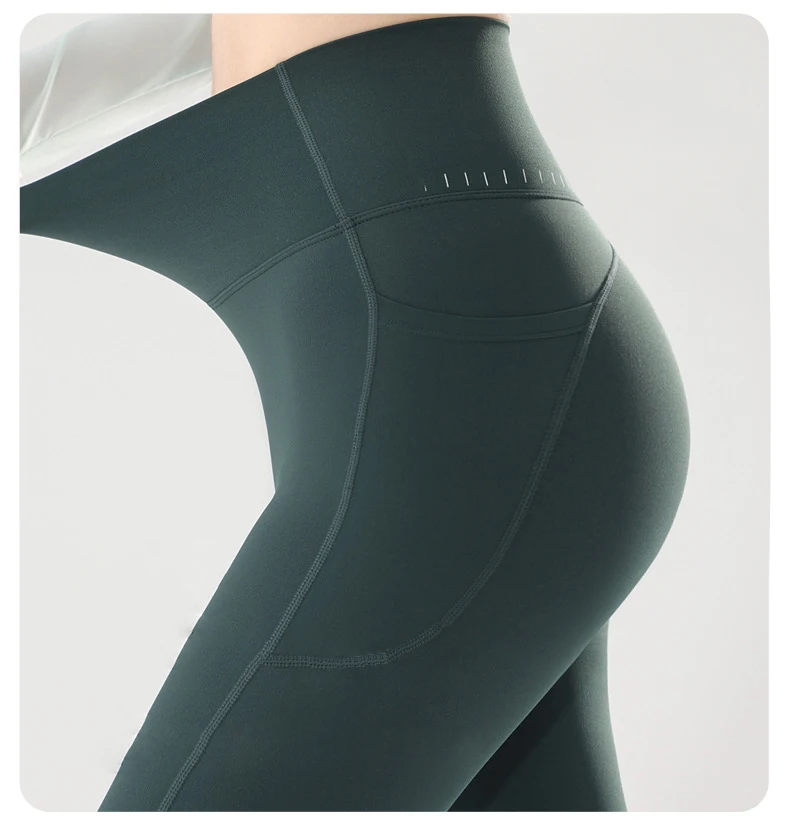 BIVIGAOS Spring Autumn Reflective Strip Side Pocket Yoga Leggings Women High Waist Hip Lift Sports Fitness Sharkskin Leggings