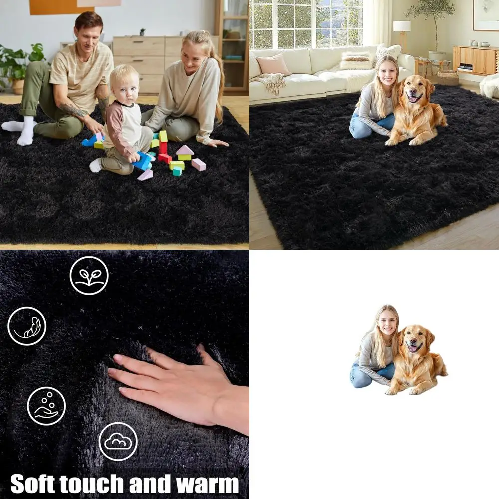 

Luxurious Soft Plush Shaggy Black 8x10 Rug, Anti-Slip and Washable for Stylish Living Room and Bedroom Decor