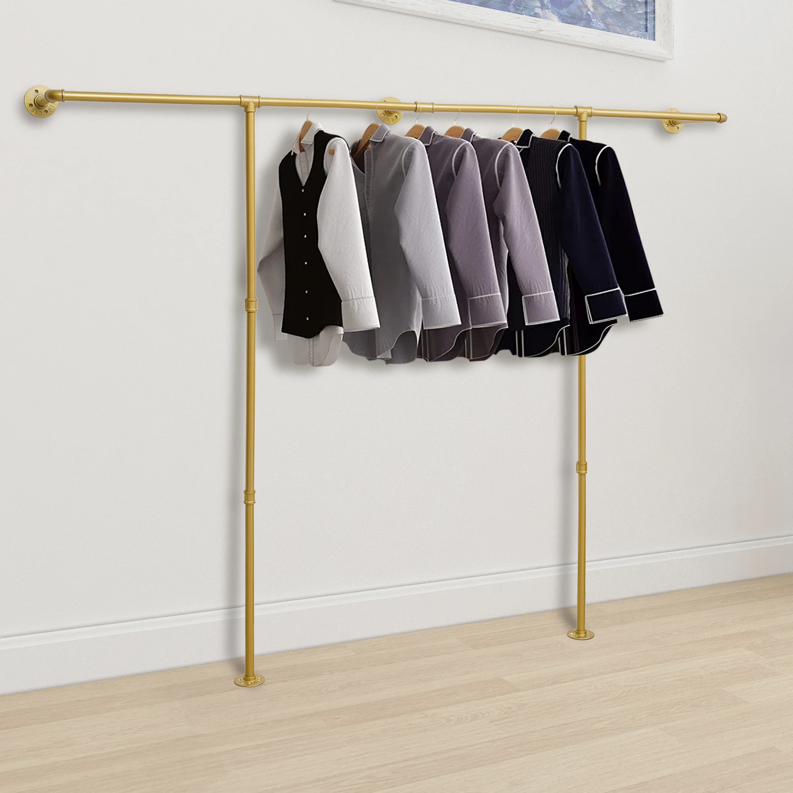 Gold Pipe Clothing Racks Wall Mounted, Gold Clothes Racks Double Hanging Rods