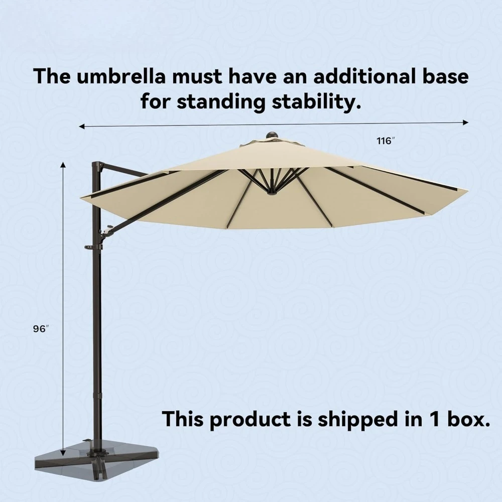 10FT Outdoor Patio Umbrella with 4 Gear Heights, Large Offset Market Umbrella with 360-degree Rotation, Hanging Outdoor Shade