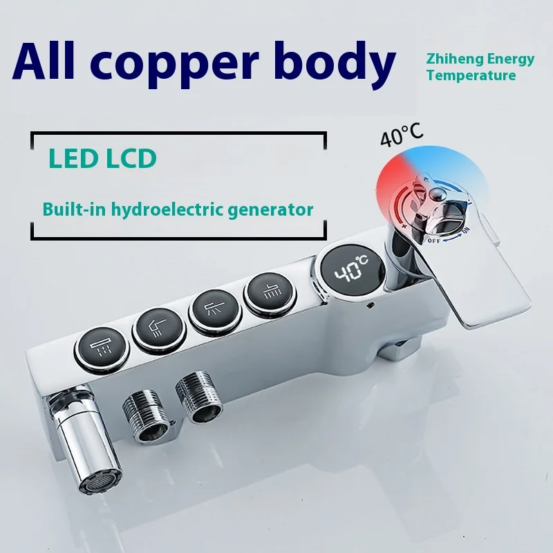 Set doccia in ottone con display digitale a LED argento di lusso Set doccia con 4 chiavi Rubinetti Miscelatori Set doccia Miscelatore doccia termostatico