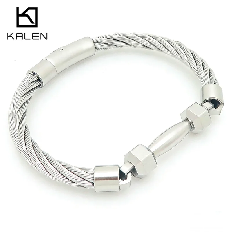 Kalen Thick Stainless Steel Dumbbell Bangle for Men Punk Street Style Cable Chain Jewelry Gifts for Male 6MM Wide Accessories