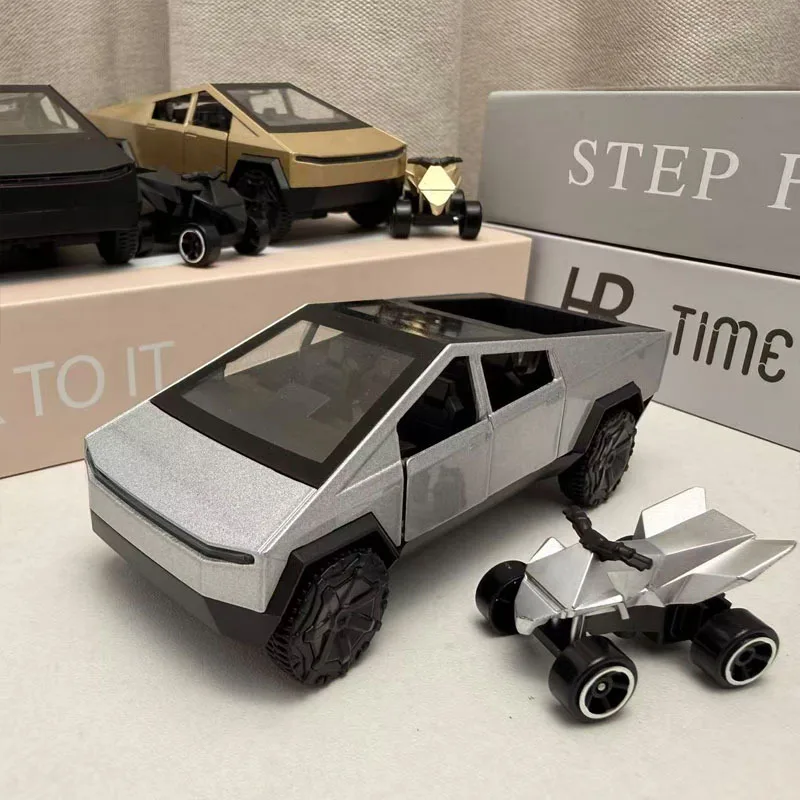 1:36 Cybertruck Toys Off Road Vehicle Die Cast Model Car Beach Motorcycle Hobby Collectible Birthday Gift For Boy