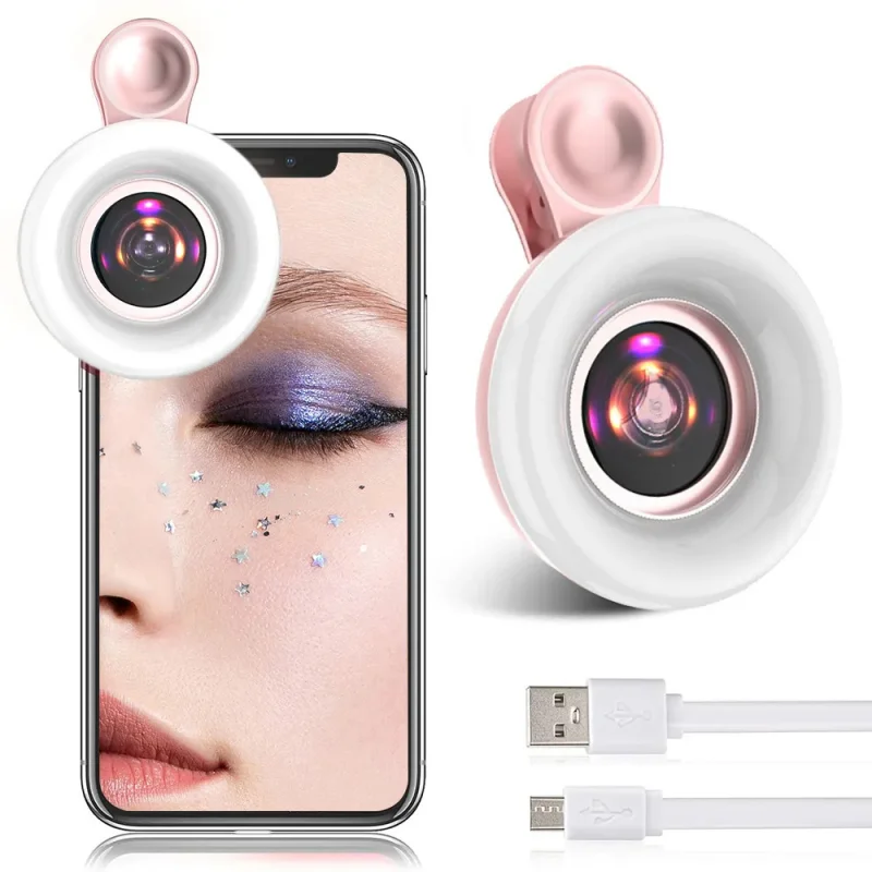 Phone Fill Light 15X Macro Lens Mobile Phone HD Camera Lens with LED Ring Flash Light Smartphone Selfie Live Lamp Fill Light