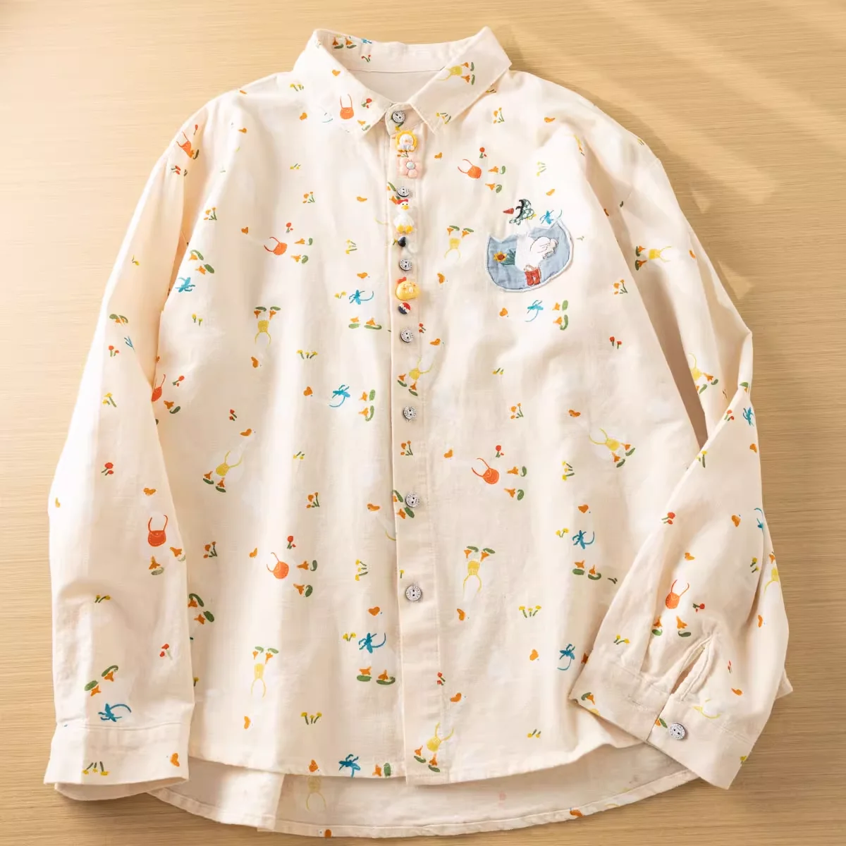 Japanese vintage clothes mori girl original design cartoon anima printed shirts women blouses winter Youthful woman clothes