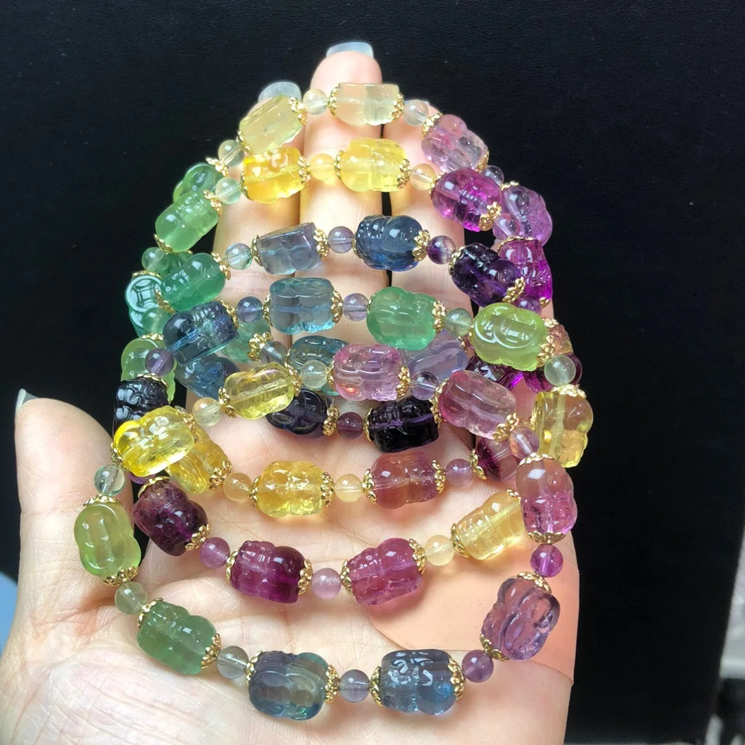 

1 Pc Fengbaowu Natural Rainbow Fluorite Pixiu Bracelet 8x11MM Animal Beads Reiki Healing Stone Fashion Jewelry Gift For Women