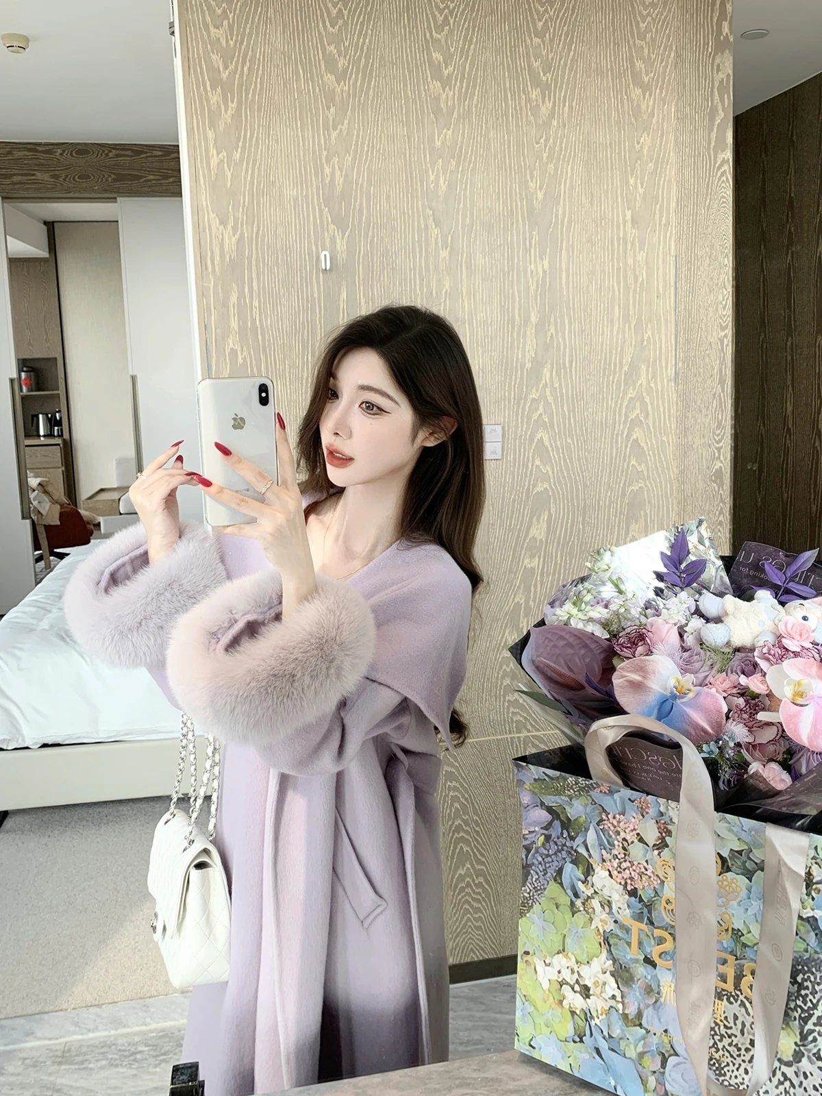 

Зимнее шерстяное пальто женское средней длины, фиолетовое, с мехом, JustQin, новинка 2025, для повседневной носки, утепленное, удлиненное, женская верхняя одежда