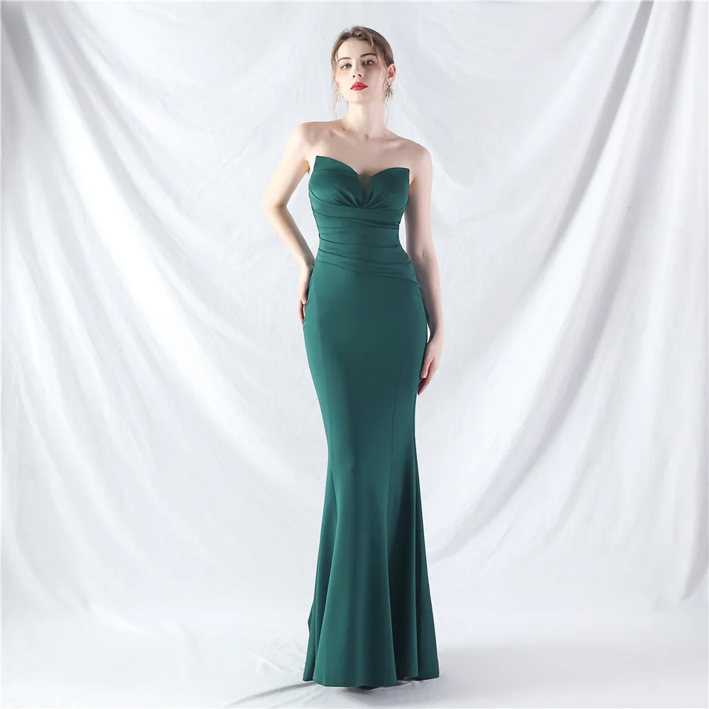 

Sexy Off-shoulder Satin Evening Gown Luxury Birthday Party Dress Women Strapless Prom Gowns Floor-Length Banquet Gown Dress