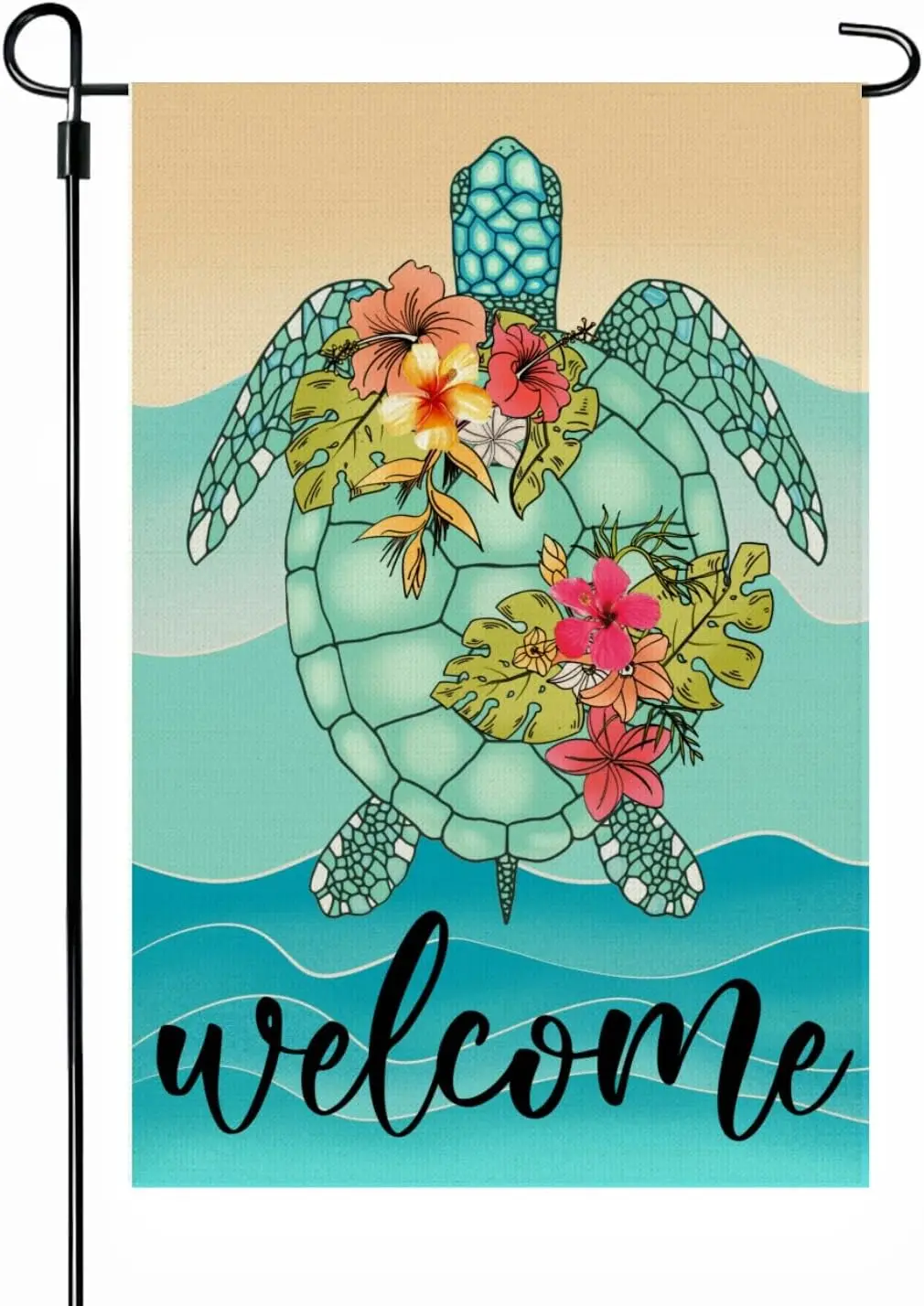 Welcome Sea Turtle Summer Beach Garden Flag, 12 x 18 Inch Burlap Double Side Printed, Summer Feeling Seasonal Farmhouse Lawn SSL