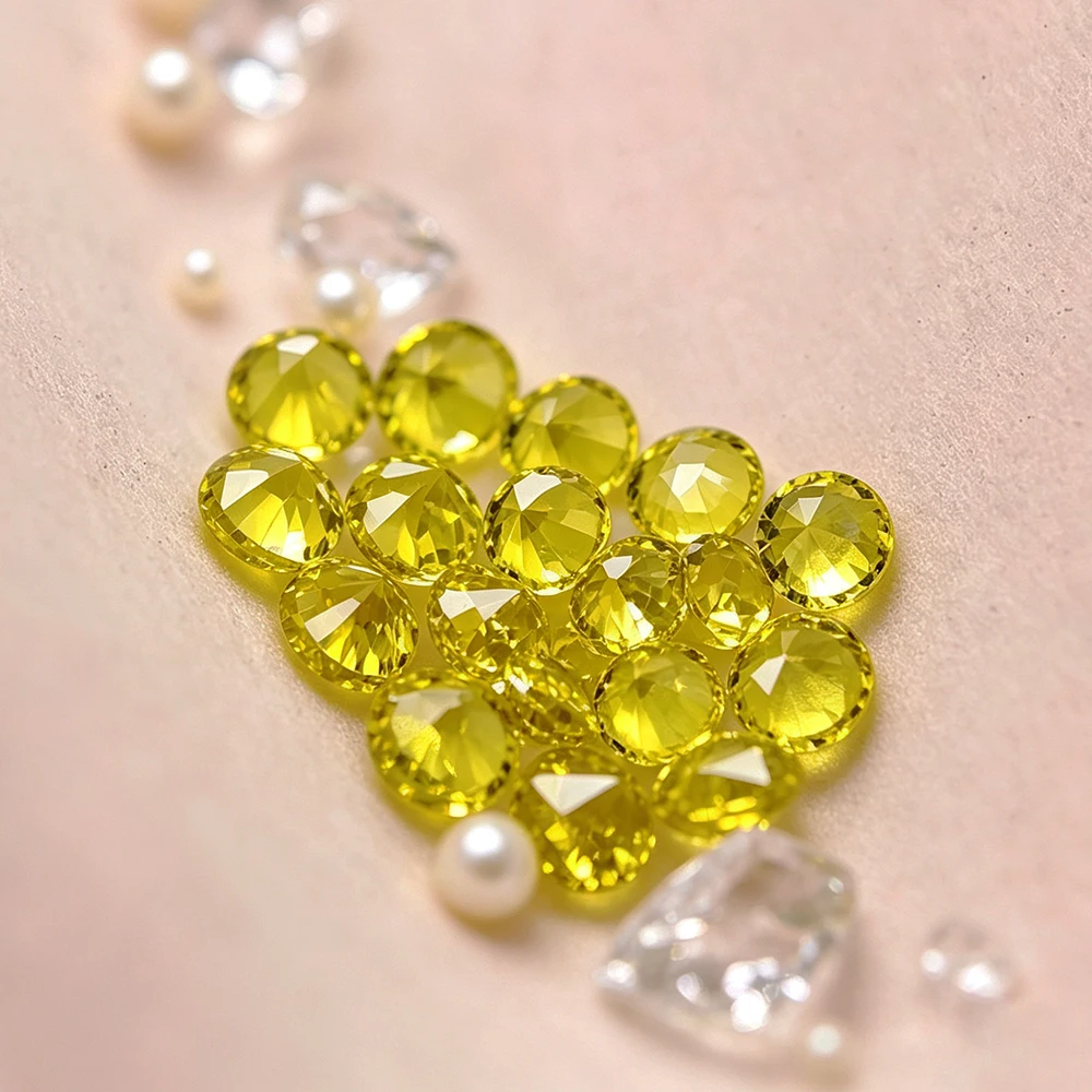 Yellow Gemstone Round Cut 2.3/2.5/2.8/3.25mm Synthetic Gemstone Diamond YAG Fluorescent Loose Stone For DIY Jewelry Making