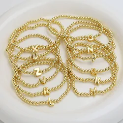 SUNSLL Glossy Cute A-Z Small 26 Letters Beaded Bracelets For Women Men Trendy Gold Color Balloon Elastic Bracelet Daily Jewelry