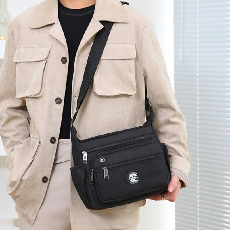 New Men Crossbody Bag Multi-function Portable Simple Mobile Phone Leisure Oxford With Zip Shoulder