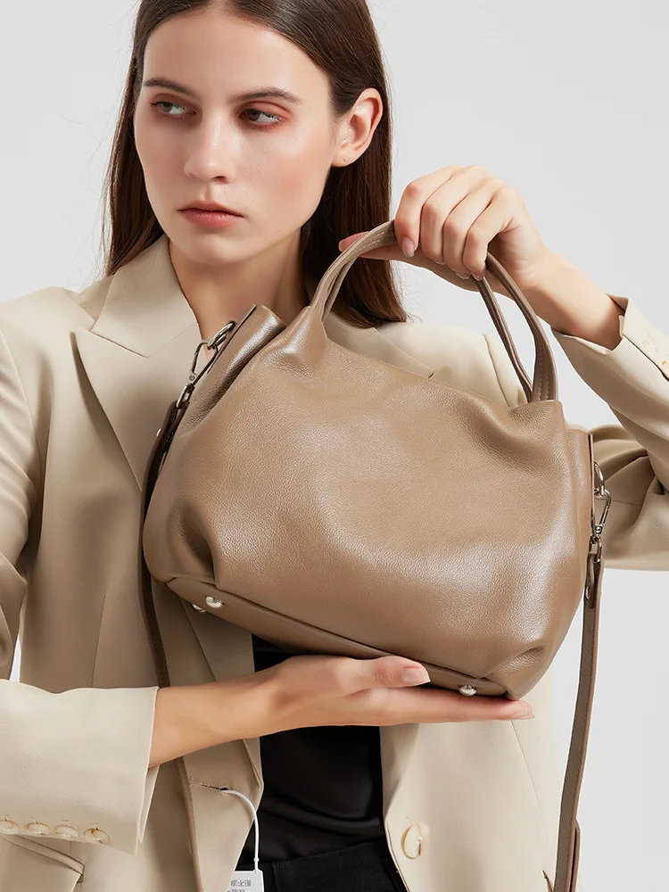 

Soft Natural Head Layer Cowhide Women Bag New Senior Sense Of Simple Design Genuine Leather Handbag Large Capacity Shoulder Bag