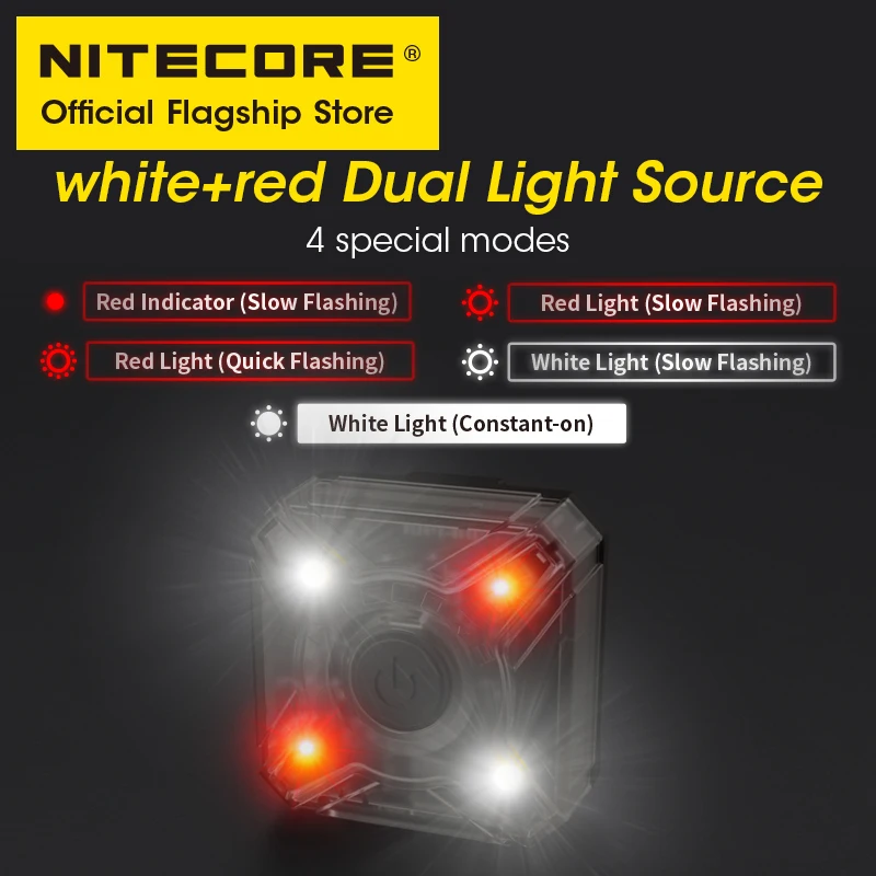 NITECORE NU05 V2 Signal Light USB-C Rechargeable Headlamp Trail Running Light Multi-Light Source for Riding Backpack Walk A Dog