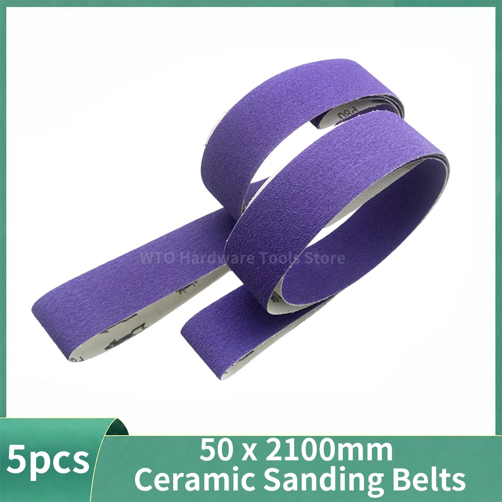 5PCS 50x2100mm Ceramic Alumina Sanding Belts, P80 to P400, High-Performance Abrasive Belts for Weld Removal & Surface Finishing