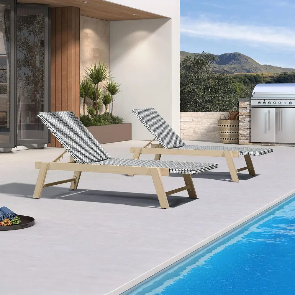 

Extra Large Patio Chaise Lounge 2 Pieces French Outdoor Wicker Lounger Matte White Aluminum Frame 771LBS Capacity Rattan Adjust