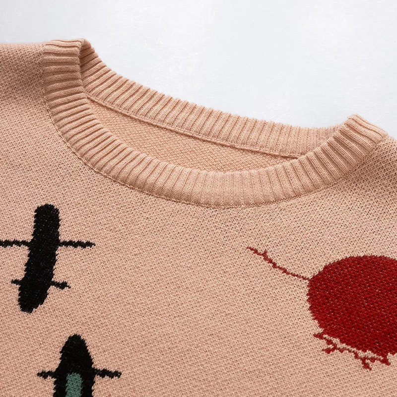 Autumn Anime Sweaters Men Cartoon Pattern Oversized Knitted Sweater Cotton Vintage Harajuku Pullovers Men Clothing