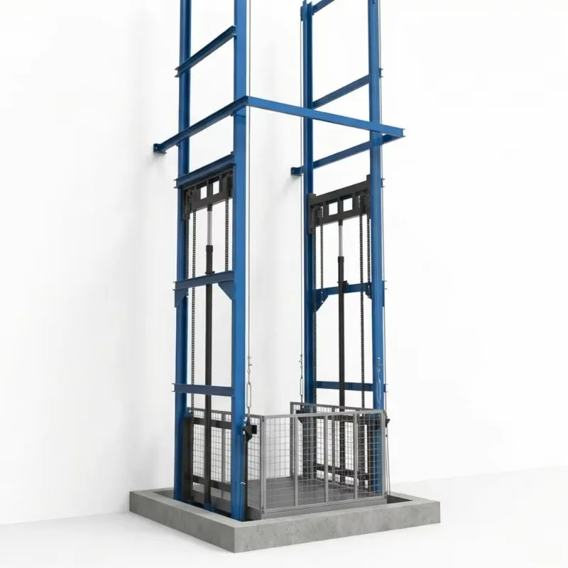Efficient Hydraulic Dual Rail Guide Lift Indoor Warehouse Material Handling Cable Sling Remote Control Elevator