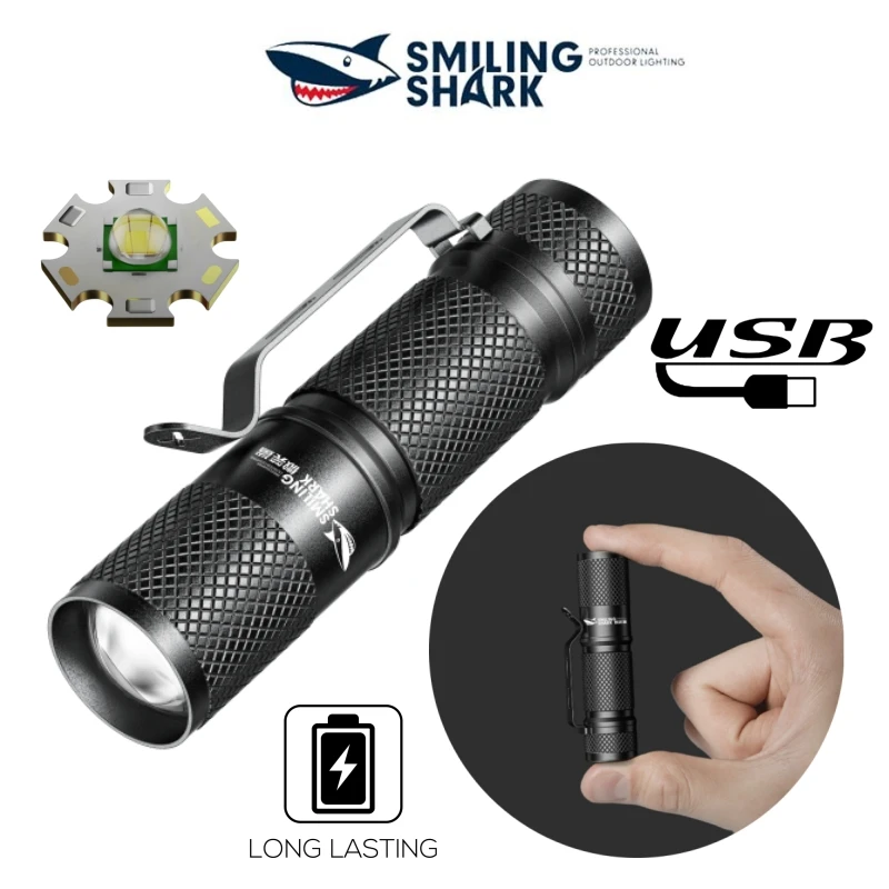 Smiling Shark SD5226 Flashlight Portable Small Torch Light Rechargeable Waterproof Flash Light for  Camping Hiking Outdoors