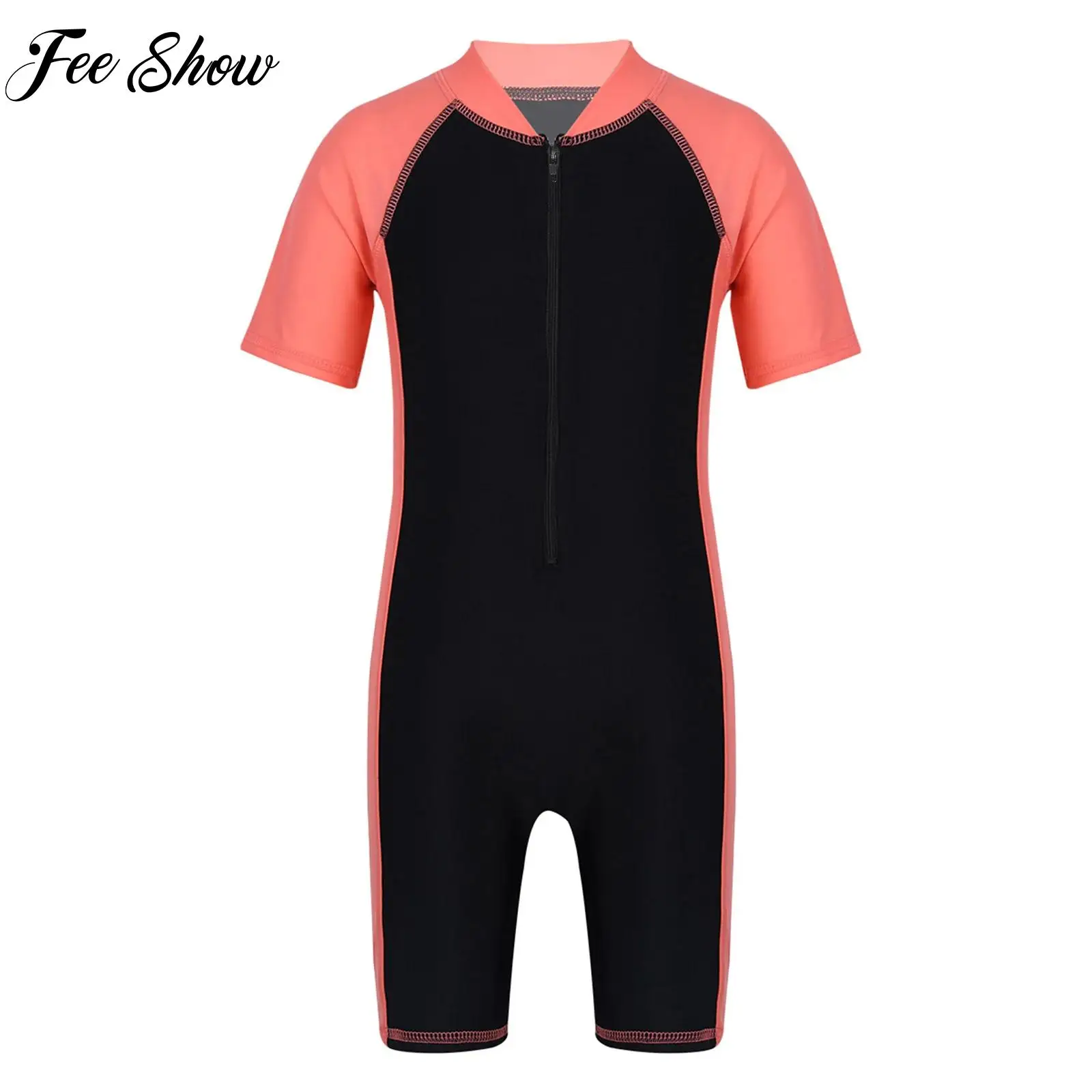 Kids Boys/Girls One-piece Suits Rash Guards Brazilian Swimsuit Short Sleeves Zippered Shorty Wetsuit Swimwear Beach Bathing Suit