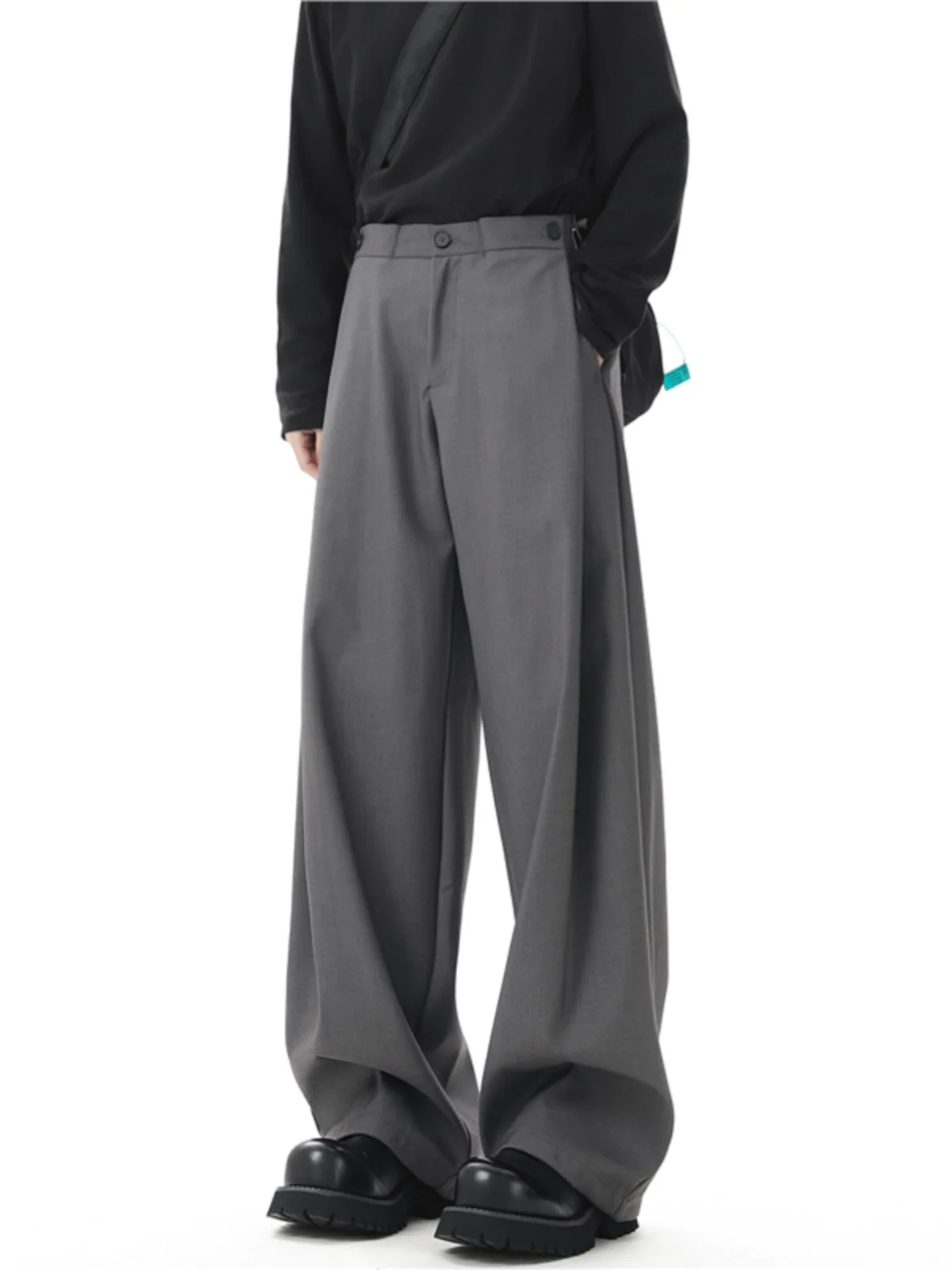 

Deep ey Men's Autumn Winter Wide Leg Suit Pants Straight Cut Trousers Casual Drapey Feel Faionable Youth Trend Polyester ...