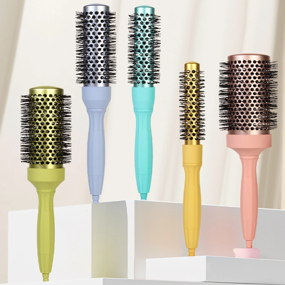 

1Pc New 5 Sizes Pro Plastic Handle Nylon Bristle Round Hair Brush Removable Tail Hairdressing Brush Salon Barber Hair Round Comb