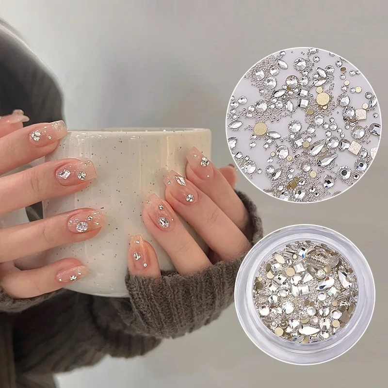 30PCS Mini Steel Ball Flat Bottom Czech Diamond Mixed Material Package Rhinestone Trinkets New Manicure Diamond High End