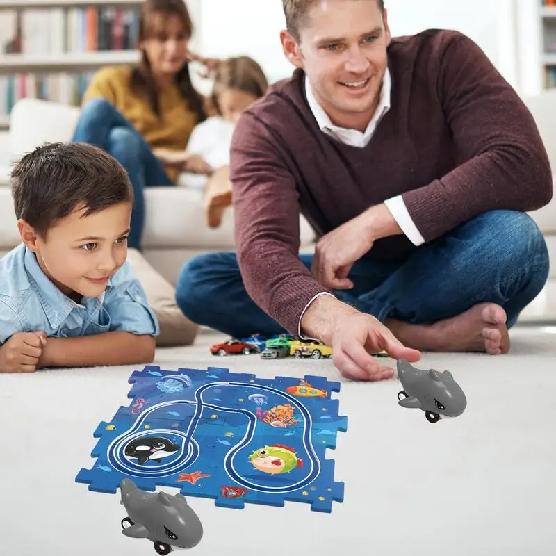 Puzzle Track Car Play Set Puzzle Track Car Playset Educational Railcar Floor Puzzle Toy Puzzle Track Car Playset For Kids