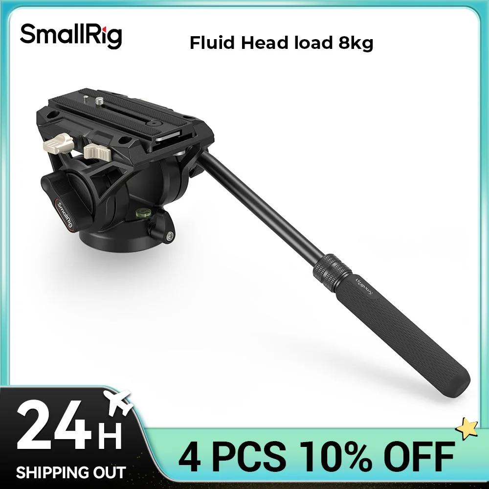 SmallRig Fluid Video Head with Plate and Flat Base, Universal Bubble Level Tripod Fluid Head with Gimbal Plate for DJI RS Series