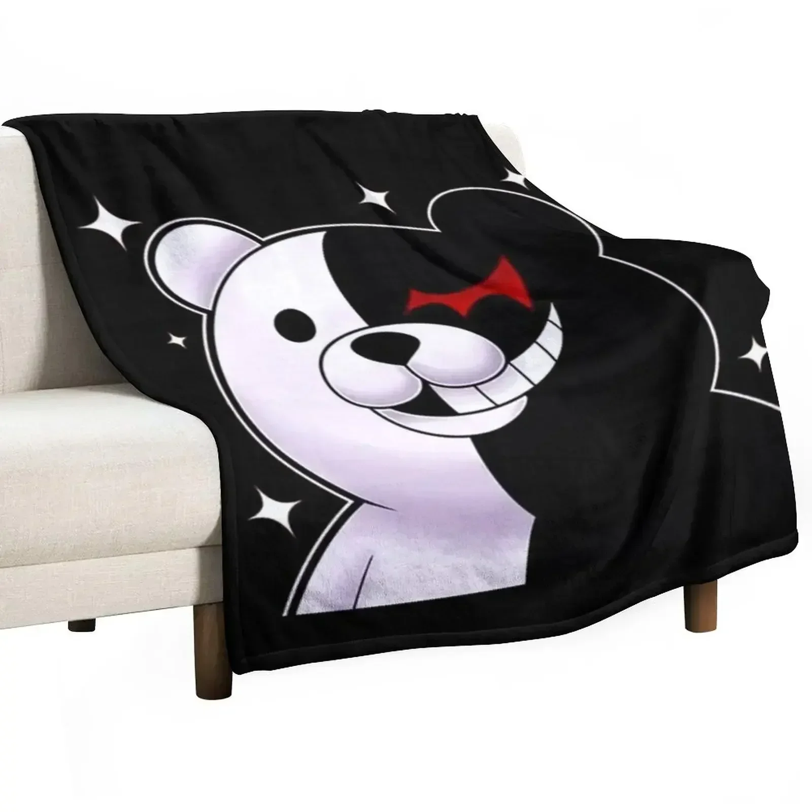 Monokuma and Monomi Sticker Throw Blanket Loose Plaid on the sofa Designers Blankets