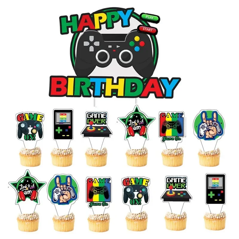 Green GAME ON Birthday Party Decoration Game Controller Letter Garlands Balloons Happy Boys Came On Theme Birthday Party Decor