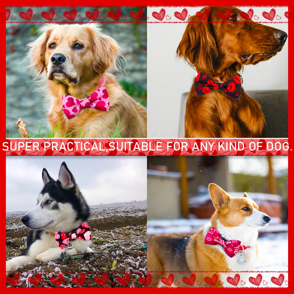 Valentine's Day For Dogs 10/30/50PCS Removable Dog Bowties With Elastic Bands Pink Heart Pet Dog Bow Ties Pet Dog Accessories