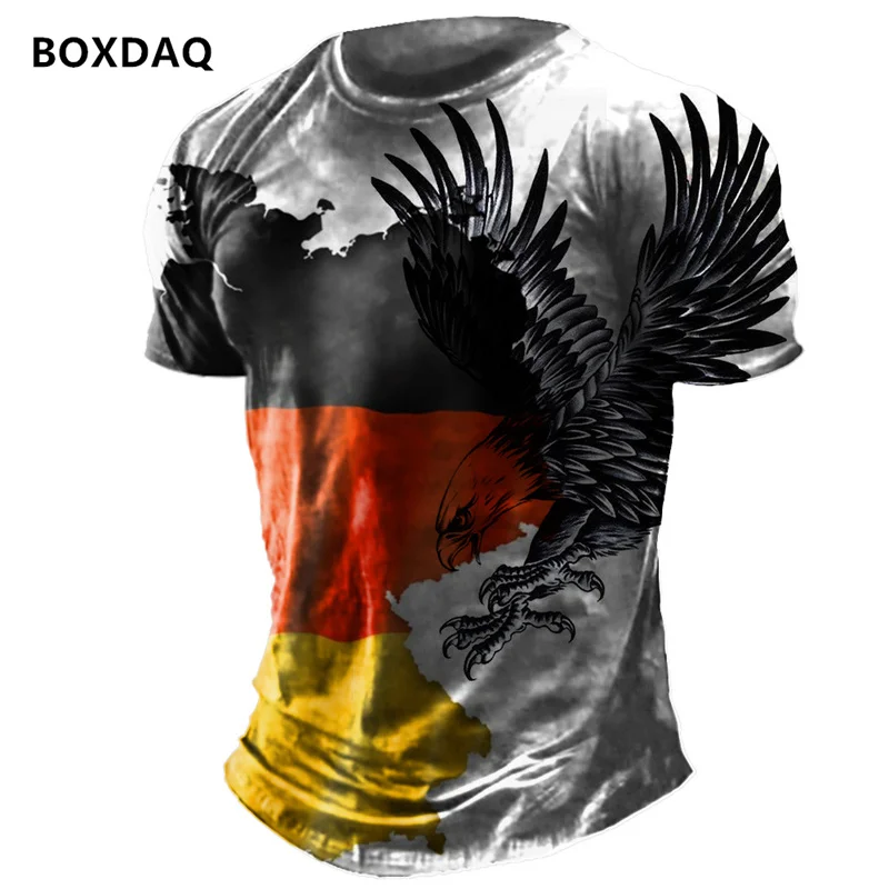 German Flag Men's Fashion T-Shirts Short Sleeve Eagle 3D Print Street Male T Shirt 6XL Plus Size Man Clothing Loose Casual Tops