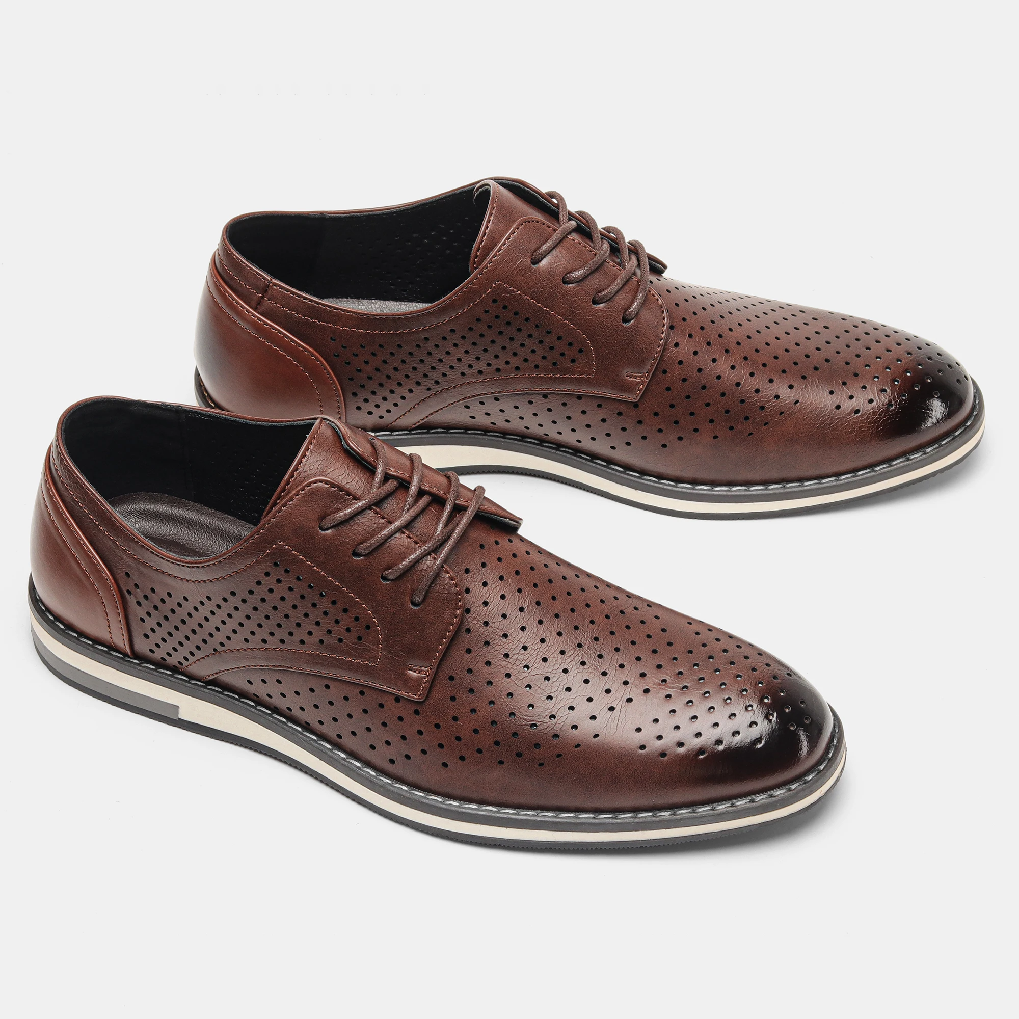 Braune atmungsaktive Herren-Freizeitschuhe, flache Schuhe mit Lochmuster, Herren-Sommerschuhe – Detail 22