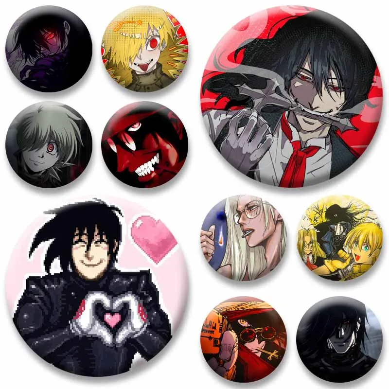 Anime Hellsing Ultimate Button Pins Alucard Integra Seras Victoria Cartoon Brooch Snap-in Badge for Clothes Bag Ornament Jewelry