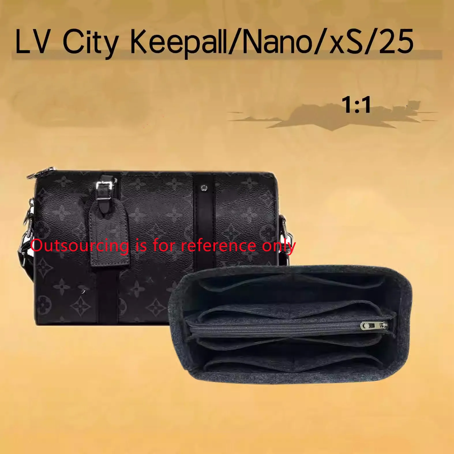 For LV city keepall nano xs 25 Travel bag Insert Bag Felt Makeup Organizer Bag Inner Purse Portable Base Shaper