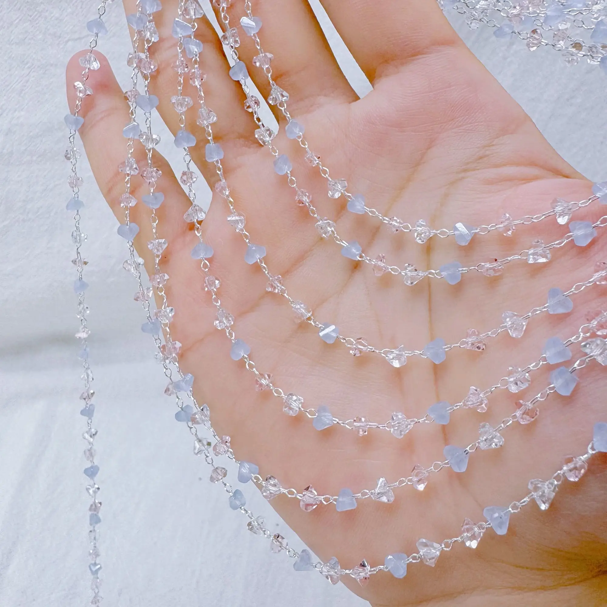 سلسلة تزيين مروحة الهتاف كريستال وردي وأزرق وأبيض لإكسسوارات الشعر بنفسك حجاب الوجه وشرابة الحرفية