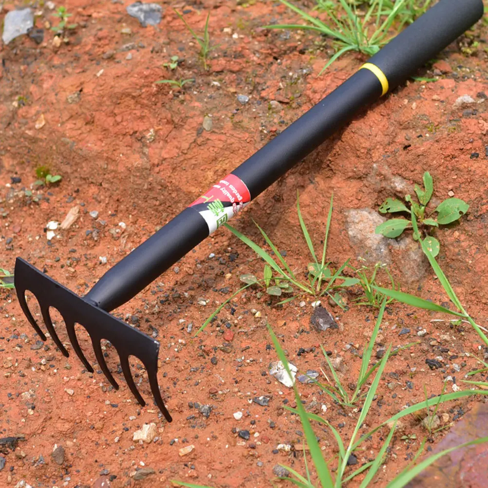 

1pc Manganese Steel Garden Rake Six Teeth Soil Tiller Heavy Duty Hand Cultivator For Loosening Spreading Weed Removal Farm