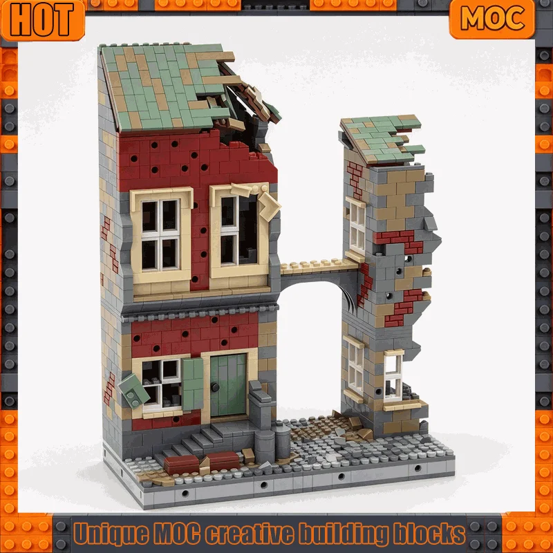 1559PCS Old Ruined House Townhouse Model Custom Building Blocks Creative Abandoned Town Street Scene Desktop Decor Xmas Gift Set
