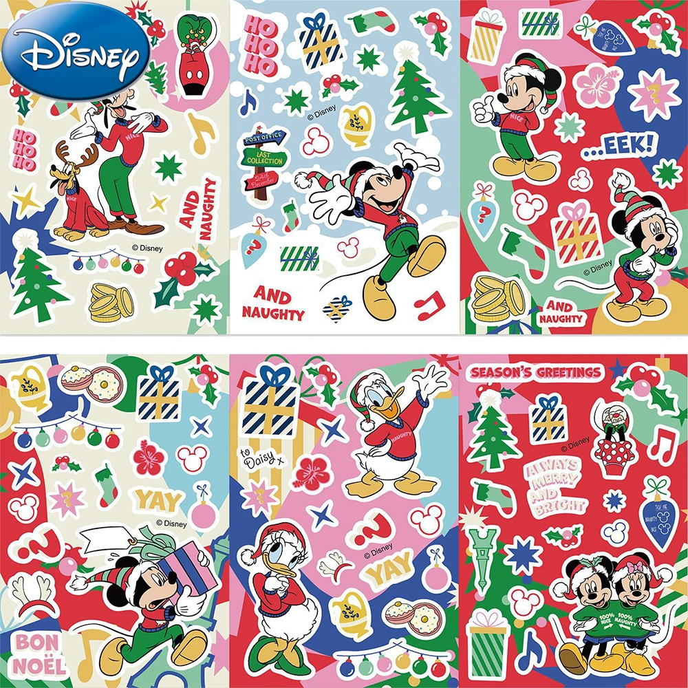 

8/16sheets Cartoon Disney Christmas Mickey Mouse Stickers Cute Graffiti Decals Toy Suitcase Notebook Phone Funny Kid DIY Sticker